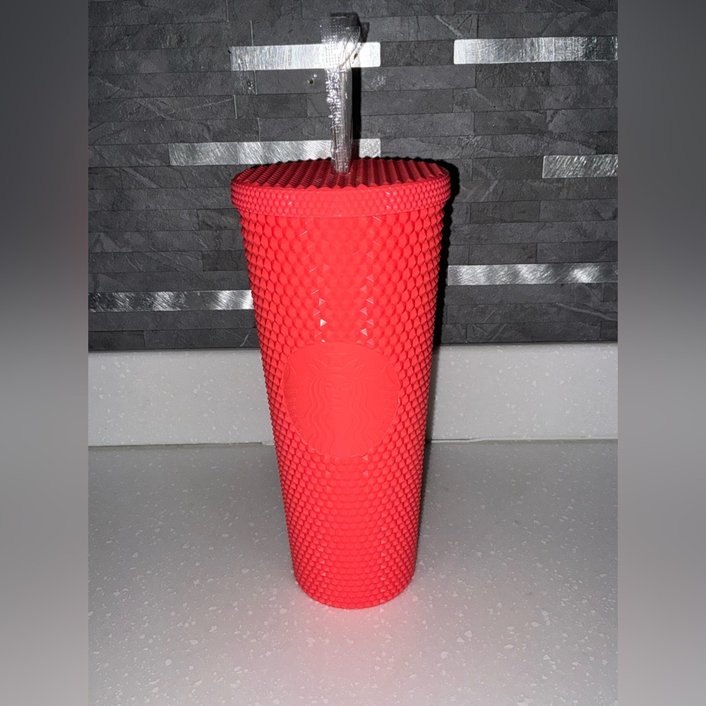 Starbucks Bright Neon Coral Studded Tumbler with Straw